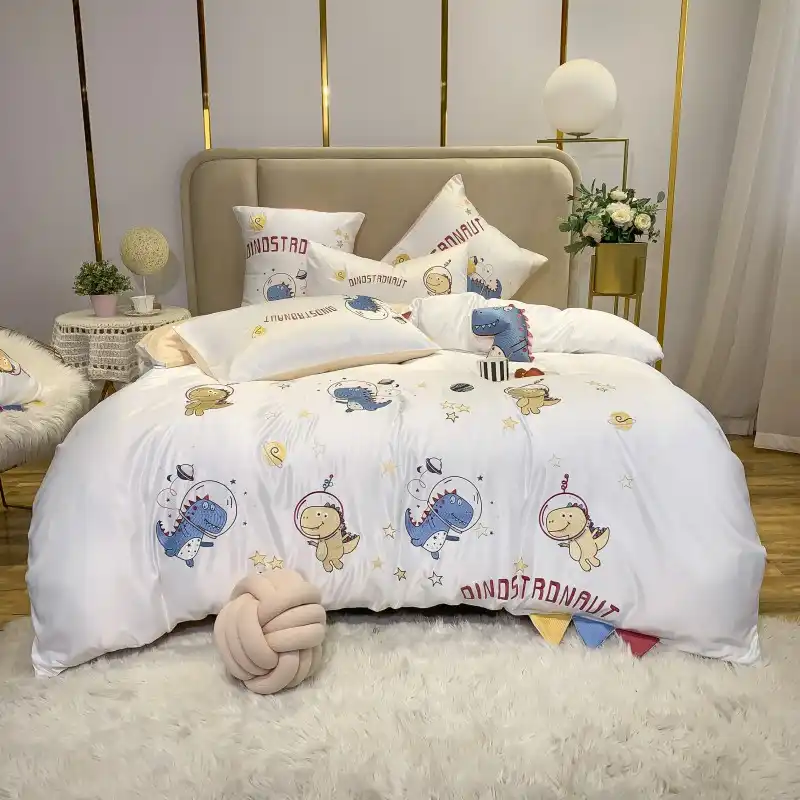 かわいい漫画恐竜アップリケ刺繍少年寝具布団カバーベッドシーツ枕カバーのギフト 寝具セット Aliexpress