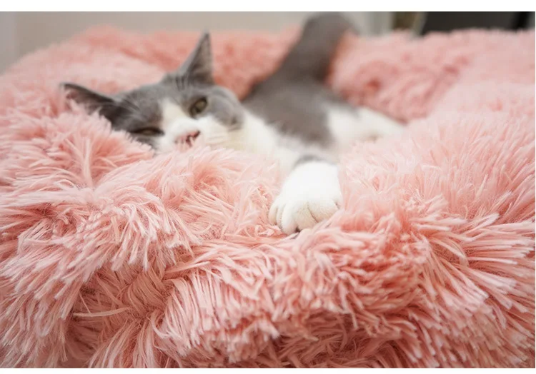 Круглый плюшевый домик для кошек мягкая длинная плюшевая кровать для кошек круглая кровать для собак для маленьких собак Лежанка для котов зимняя теплая Лежанка коврик для щенка