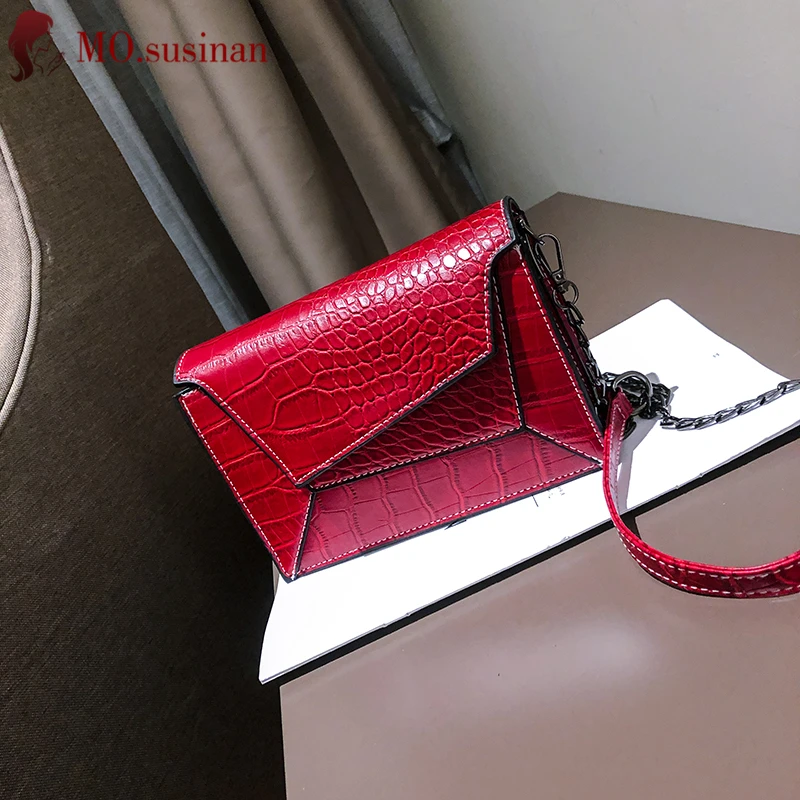 

Women Bag Chain Small Crossbody Bags for Women 2019 Crocodile Pattern Leather Shoulder Bag High Quality Ladies Messenger Bag Red