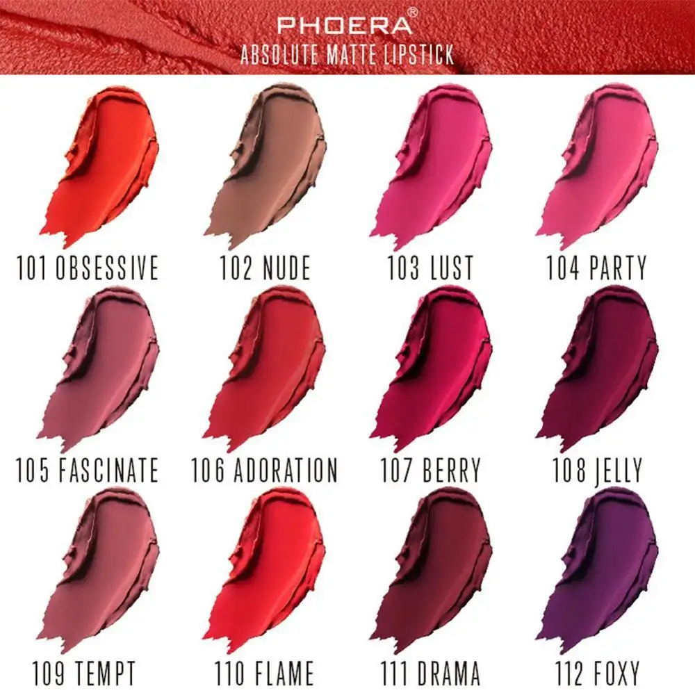 1pc Phoera Absolute Velvet Matte Lipstick Long Lasting Waterproof Pigment Makeup Beauty Lip Gloss