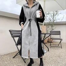 

Korean Fashion Womens Hoodie 2021 Autumn Winter New Casual Color Contrast Splicing Plus Velvet Thicken Warm Hooded Long Sleeve