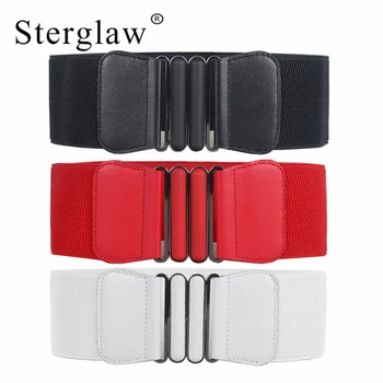 

65*7.5cm Elegant Stretch Cummerbunds Womens Elastic Belts Lady black Buckle Wide Corset Waist Belts Waistband female J218
