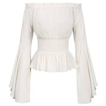 

GAOKE Sweet Ruffle Flare Sleeve White Blouse Elegant Off Shoulder Streetwear Chiffon Shirt Women Fashion Top Feamle Tees