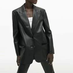 Elegante preto plutônio blazer feminino casual manga comprida único botão terno do escritório jaqueta primavera inverno senhoras coreano blazer 2021
