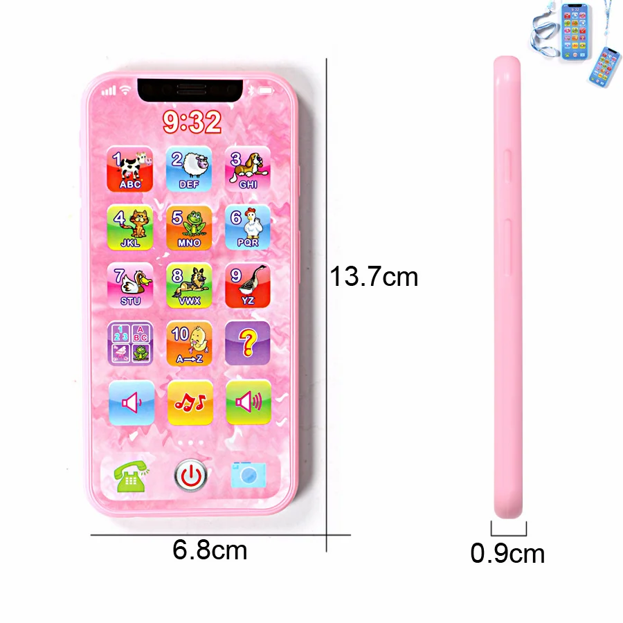 Children's Toy Musical Light-up Phone Baby Portable Telephone in Russian Chirstmas Gift Math Dummy Educational Mobile Smartphone