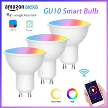 AC85-265V gu10 pode ser escurecido lâmpada led inteligente lâmpada de controle remoto rgb + cw trabalho com alexa google casa inteligente vida