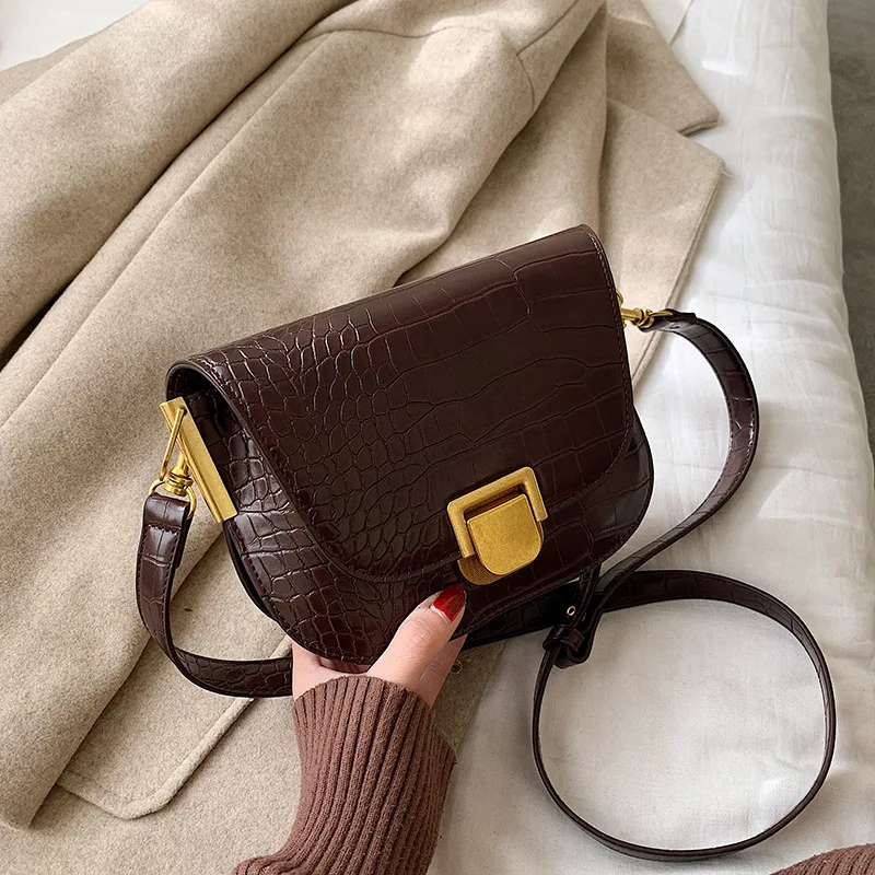 

France Non-mainstream Retro Small Bag Women's 2020 New Style Fashion Korean-style Versatile Shoulder Bag Crocodile Pattern Fashi