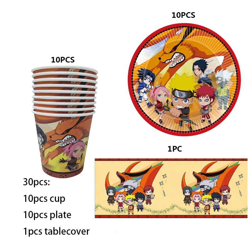 Vajilla desechable con temática de Naruto para niños, vasos de papel,  platos, servilletas, suministros para fiesta de cumpleaños, 10 personas -  AliExpress