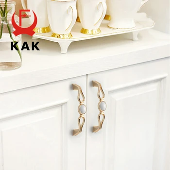 KAK White Creamic Gold Cabinet Knobs and Handles Drawer Pulls Kitchen Cupboard Door Handle Gold Furniture Handle Door Hardware