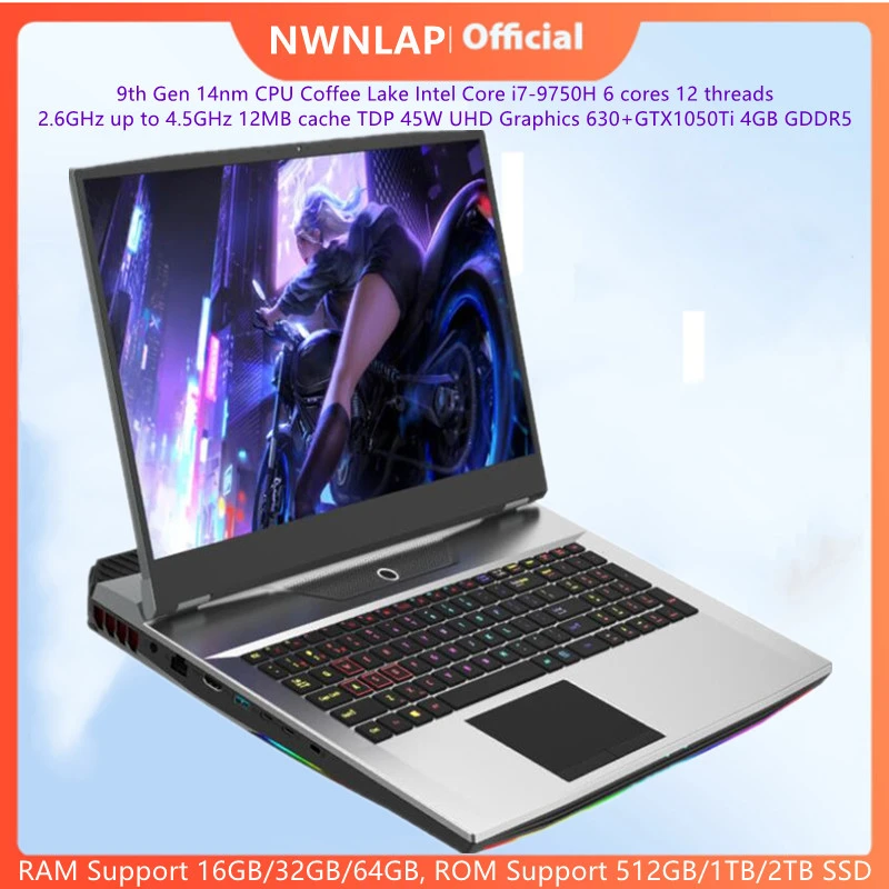 LAPTOP 9th Gen 14nm Core i7-10750H 6 cores 12 threads Windows10 GeForce 4G PCIE*4 dual DDR4 Gaming computer HDMI HD WiFi BT4.0
