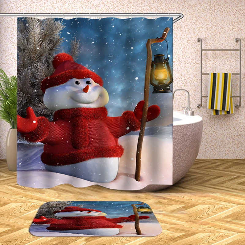 snowman bathroom curtain christmas home decor bath curtain toilet curtain fabric bathroom