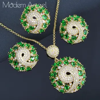 

ModemAngel 2020 Luxury Flower Nigerian Necklace Earring and Ring Jewelry Sets For Women Wedding Indian Dubai Bridal Jewelry Sets