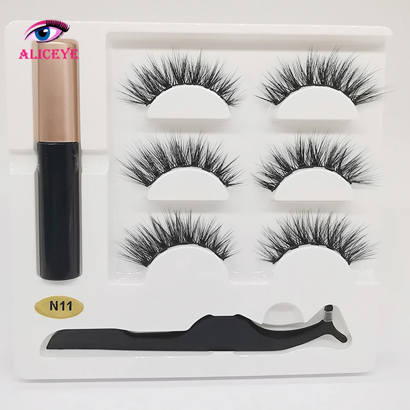 3d 25mm Long Mink Eye Lashes Magnetic False Eyelashes And Eyeliner Set Natural Fake Eyelash Extention Supplies Wispy Lashes Kit - Цвет: N11