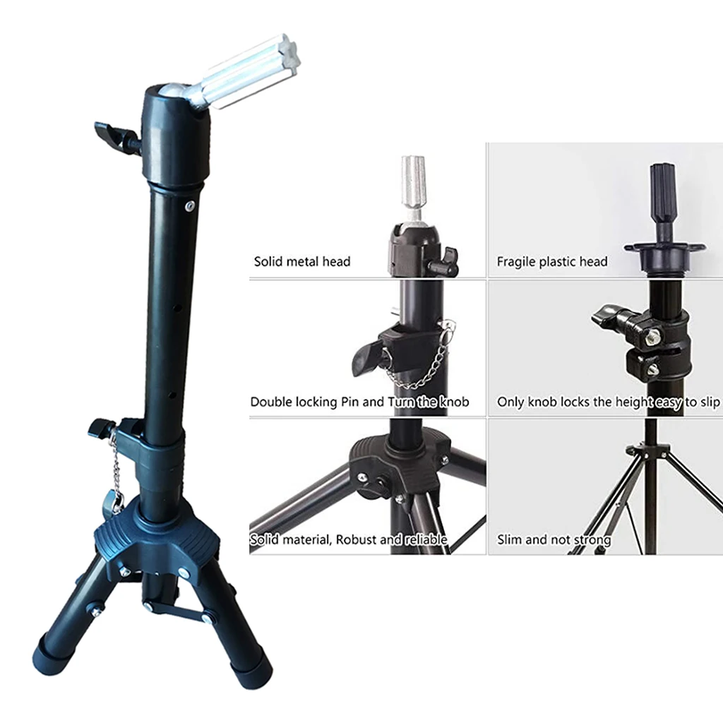 Wig Canvas Block Mannequin Head + Tripod Training Stand Non-Slip Practice