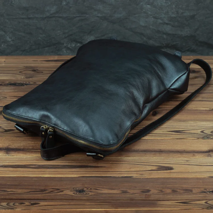 GO-LUCK бренд черный натуральная кожа стиль молния повседневные мужские дорожные рюкзаки коровьей двойной сумки на плечо 16' компьютер пакет