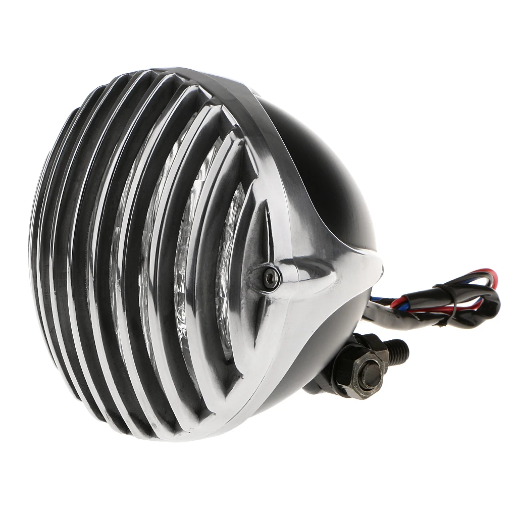 1 Pcs Motorcycle Front Headlight with Grill Cover Housing For Bobber 12V 55W H4 Bulb Running Lights& Low Beam 5 Colors