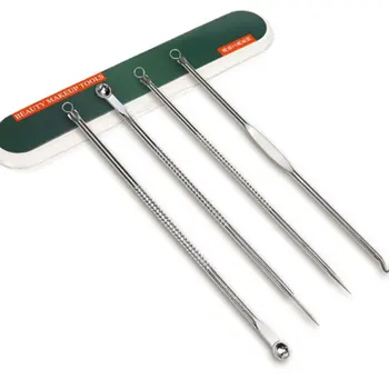 

Hot Sale 4Pcs/Set Stainless Steel Blackhead Remover Needles Acne Blemish Pimple Remover Tool Spoon Face Skin Care Beauty Tools