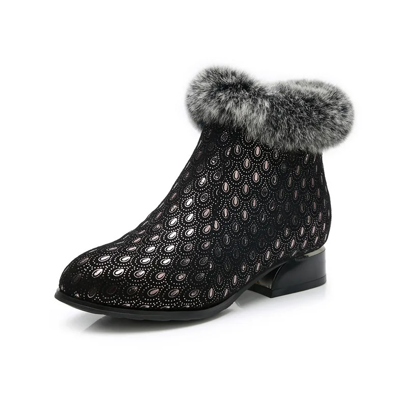 brown autumn boot 01 Новинка; модные ботинки из овечьей кожи с отделкой из натурального меха; сезон осень-зима; ботильоны; женская обувь; большие размеры - Цвет: brown autumn boot 01
