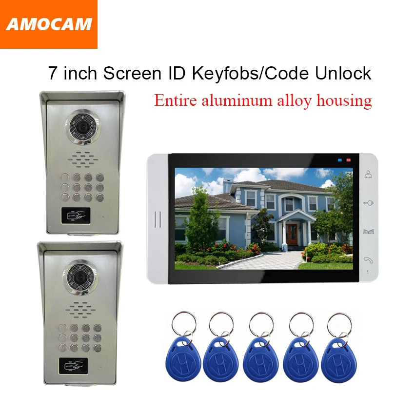 cheap Video Door Phone Intercom Kits 2PCS All Aluminum Alloy Night Vision Camera video doorbell RFID Keyfobs Password 1PCS 7\