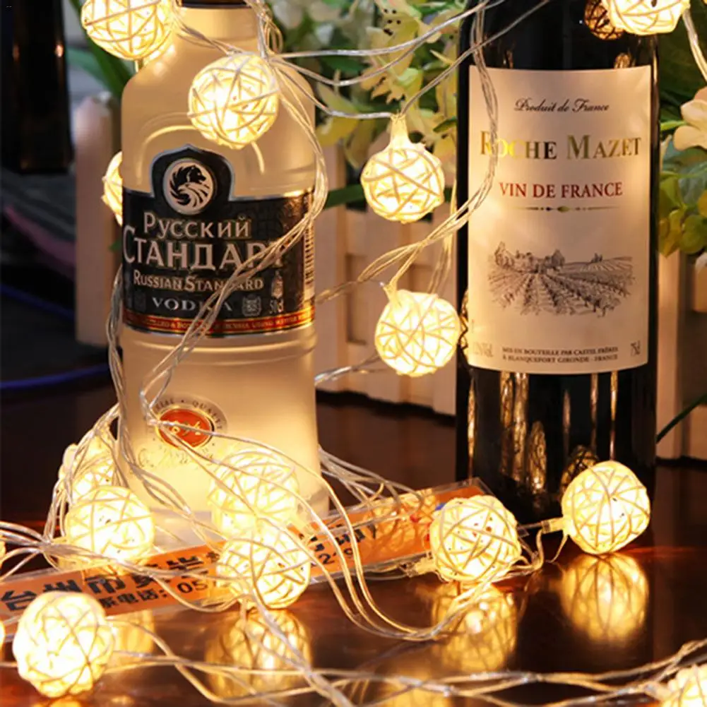 

20led Luminaria Led Rattan Balls Fairy String Decorative Lights Battery Operated Christmas Outdoor Patio Garland Wedding Decorat