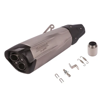 

51MM Motorcycle Exhaust Pipe Muffler Tail Pipe with Double Two Holes Stainless Steel Carbon Fiber 550MM 630MM