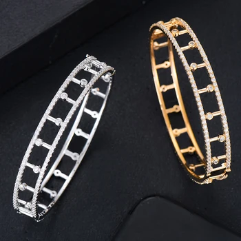 

2020 New Trendy Luxury Big Bangle Cuff For Women Wedding Full Cubic Zircon Crystal CZ Dubai Bracelet Party Jewelry High Quality