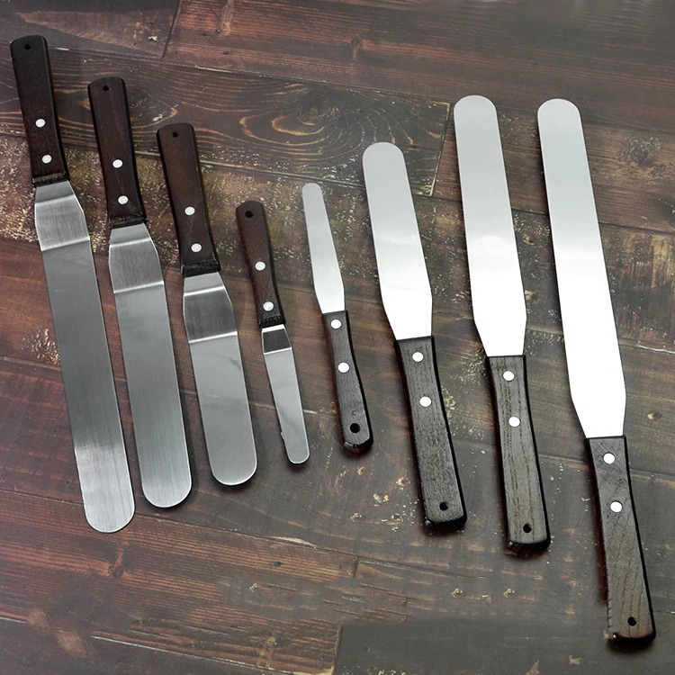  8pcs Set Wooden Handle Spatula Cream Knife Stainless Steel Cream Cake Scraper Baking Utensil
