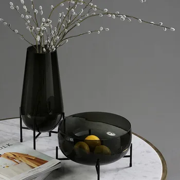 

LUXURY ART GLASS VASE FRUIT POT DECORATION WITH IRON FRAME LIVING ROOM FLOWER ARRANGEMENT HIGH-END FLORAL MODERN HOME DECORATION