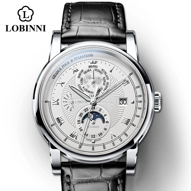 $127.46 Vintage Simple Style Automatic Mechanical Switzerland Luxury Brand Lobinni Watch Men Sapphire Water