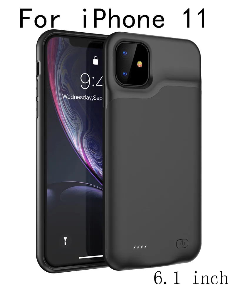 Для iPhone 11 тонкий силиконовый ударопрочный аккумулятор зарядное устройство чехол для iPhone 11 Pro Max power Bank чехол внешний пакет зарядное устройство чехол - Цвет: i11-Black