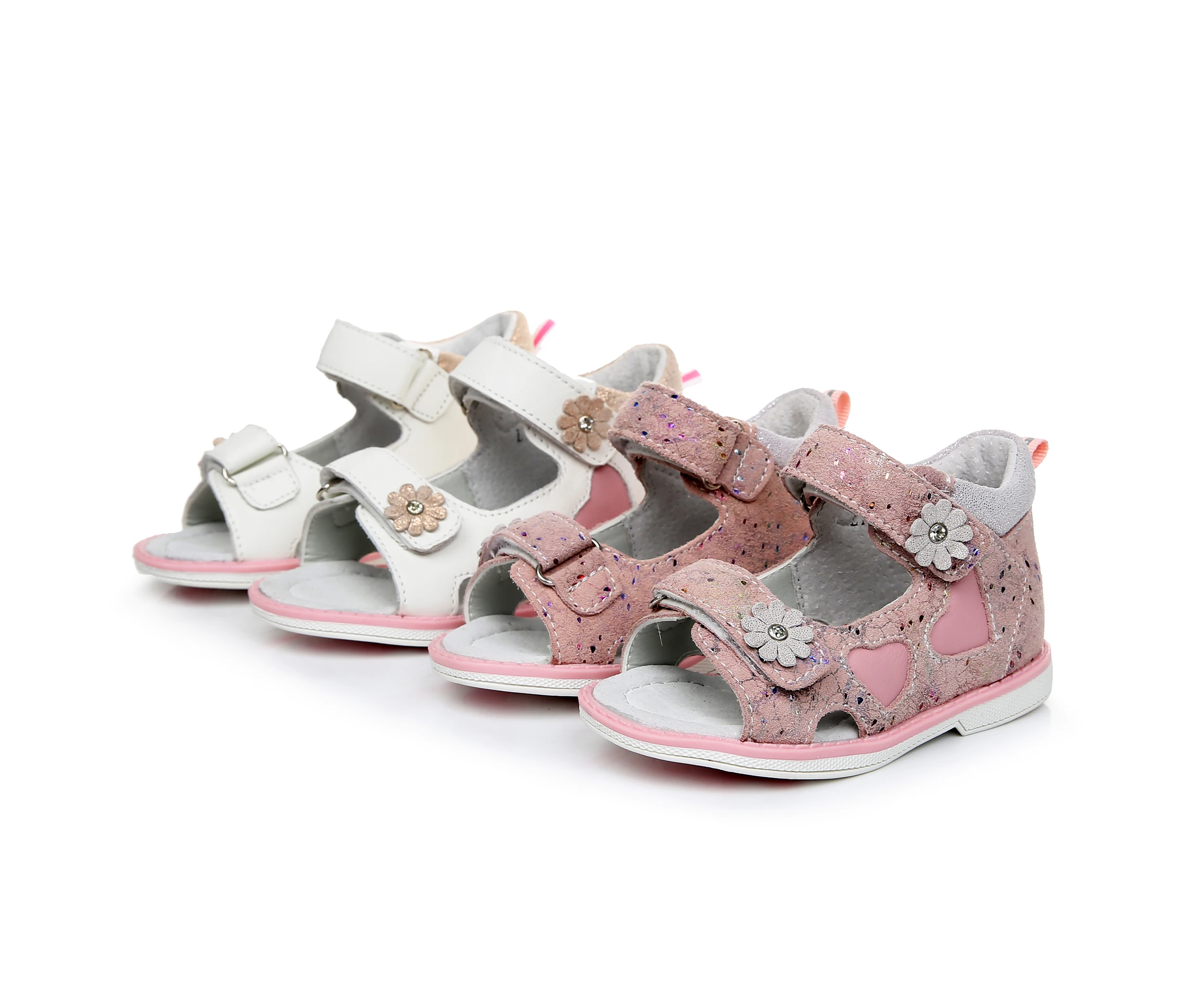 APAKOWA Girls Genuine Leather Sandals Toddler Shoes Daisy Flower Decorate Summer Sandals Open Toe Hoof Heels Kids Feetwear