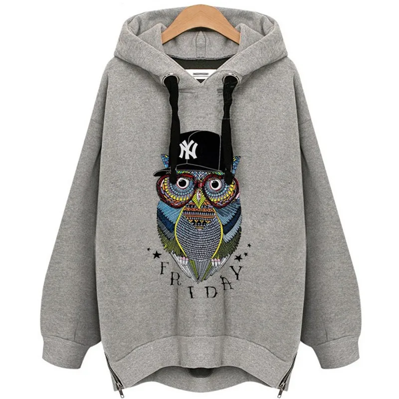 Autumn Winter Hoodies Sweatshirts Women Owl Plus Size Long Sleeve Pullover Thick Oversized Casual H