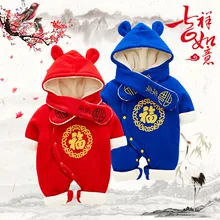 Стильная футболка с изображением персонажей видеоигр костюм новорожденных зима-осень теплые комбинезоны; для мальчиков; для девочек; для детей ясельного возраста, детская утепленная верхняя одежда, хлопковое китайское платье Стиль Младенческая мягкая детская одежда для малышей удобное красное одежда с длинным рукавом благословение комбинезон