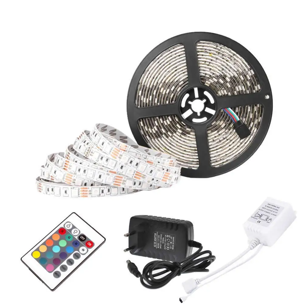 

5M 10M RGB LED Strip Light 5050 SMD 2835 Flexible Ribbon fita led light strip Tape Diode DC 12V 44key Remote Control + eu Power