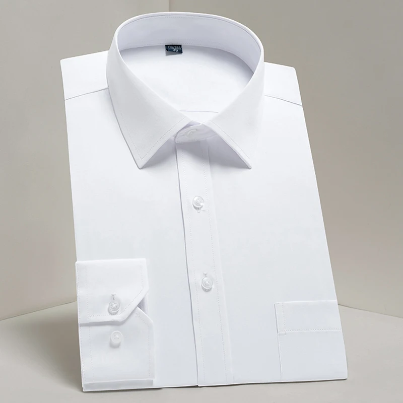 Mannen Klassieke Lange Mouw Standaard-Fit Dress Shirts Formele Zakelijke Sociale Eenvoudige Basic Design Wit Work Office Casual shirt