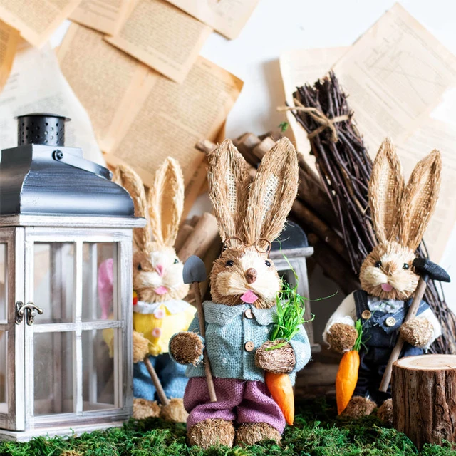 Straw Rabbit Decoration with Clothes Happy Easter Home Garden Wedding  Ornament Photo Props Crafts Bunny - AliExpress