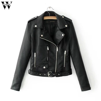

Autumn Winter Coat Women 2019 Casual Women Ladies Lapel Motor Jacket Coat Zip Biker Short Punk Cropped Tops 2019 Spring