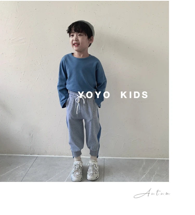 Children Autumn New Boys Pants Baby Girls Side Strip Sports Casual Cotton Pants Kids Drawstring Cotton Loose Trousers