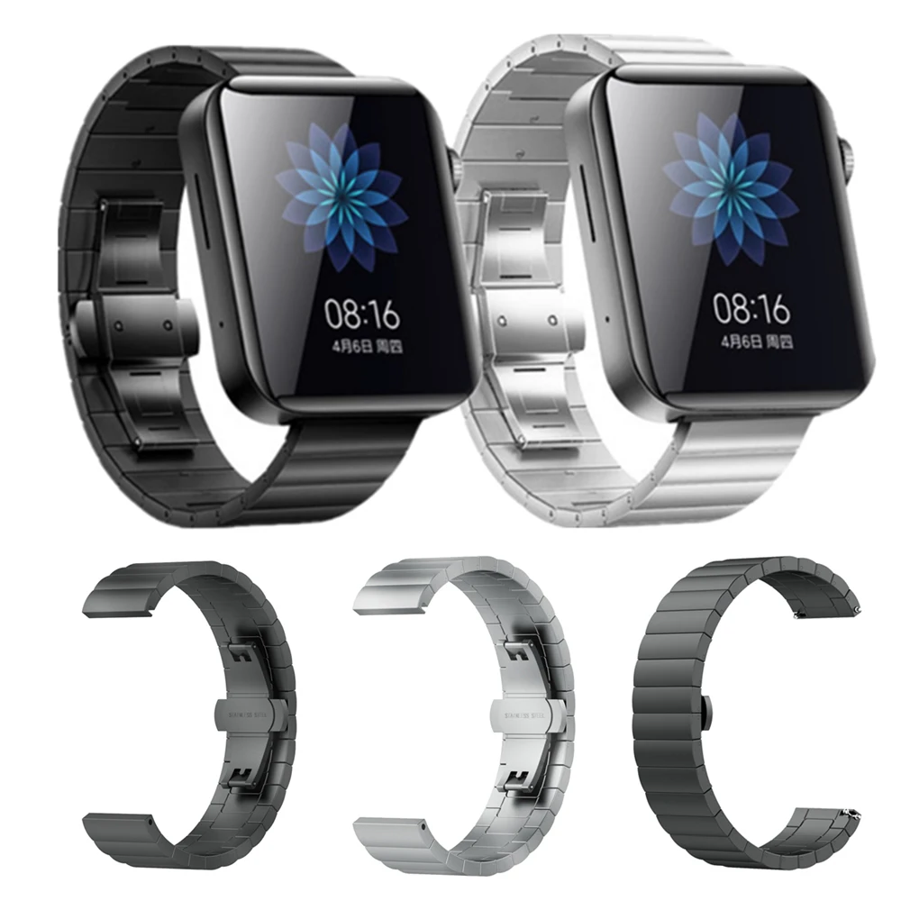 

High-End Strap For Xiaomi Mi Watch Band Butterfly Double Buckle One Bead Solid Steel Replacement Watch Strap Wrist Bracelet