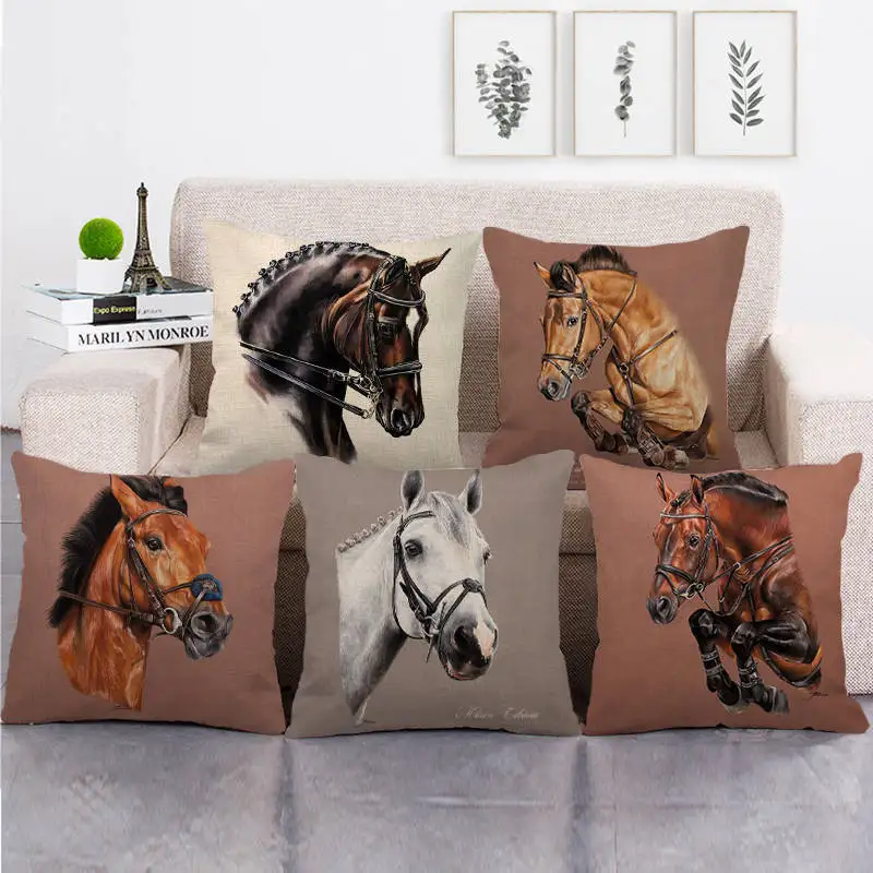 

Animal pattern pillowcase decoration pillowcase simple wind pillow set art restoring ancient ways horse head linen pillow case