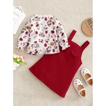 

Kids Girl Dress Clothes Floral Long Sleeves Top +Strap Skirt 2Pcs Set Dress Baby Girl Toddler Baby Girl Skirt baby chic wear