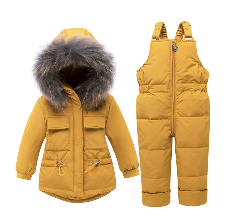 Пуховик г., зимний детский комбинезон для девочек детский зимний комбинезон, парка для маленьких мальчиков, пальто комплект одежды для малышей, размер-30 градусов - Цвет: Цвет: желтый