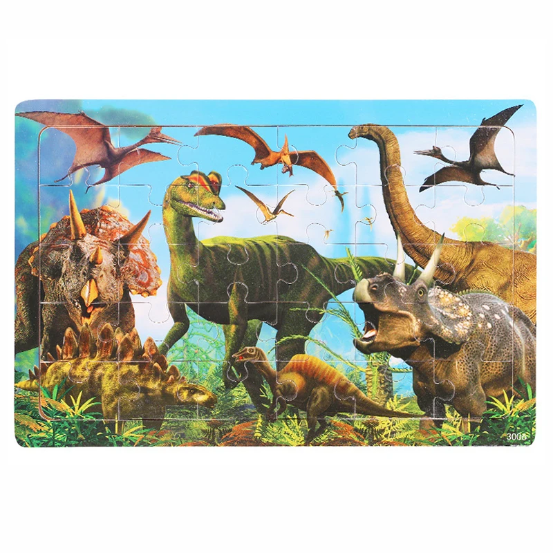 30Pieces Animals Dinosaur Puzzle Wooden Preschool Kids Baby  Puzzles Cartoon Learning Educational Christmas Toys for Children 9