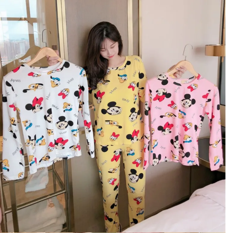 

New Style Three-piece Set Crew Neck Long Sleeve Pajamas Spring, Autumn And Winter Cute Cartoon Korean-style GIRL'S Home Wear Sen