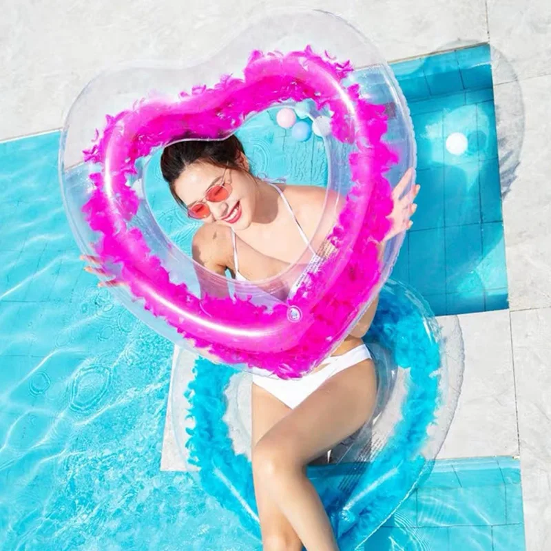 Inflatable Sweet Feather Heart Swimming Rings laps Giant Pool party Lifebuoy Float Mattress Swimming Circle Armpit Ring