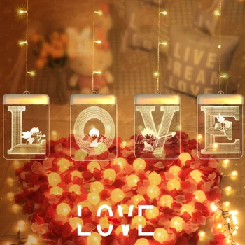

3D LOVE MARRY ME Letter LED Lamps USB Powered Luminous Fairy Lighting Strings for Wedding Valentines Day Decorations