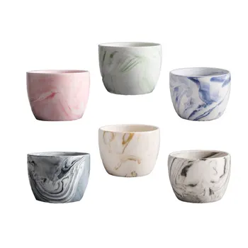 

6 Pcs Marble Grain Flower Pot Cylinder Succulent Pot Colored Ceramic Decorations Plants Succulent Potted Holder for Home Garden