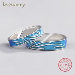 Loeuerry * Deep Sea с рыбой * 925 пробы серебро, эмаль открытым кольца персонализированные парные кольца для возлюбленных украшения подарок
