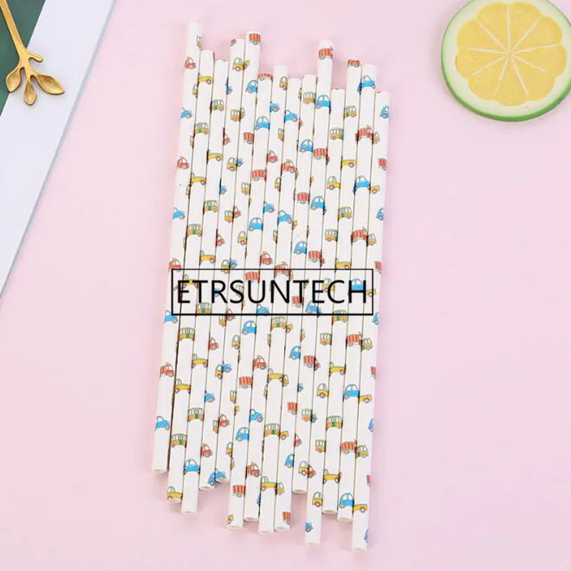 

400 комплектов мультфильм автомобиль бумага соломы для детей свадьба день рождения пикника вечерние украшения коктейльные соломинки для напитков
