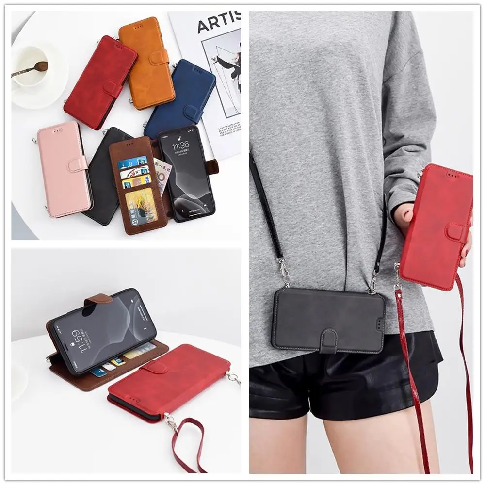 PU leather crossbody Card wallet Phone case For Samsung Galaxy S20 S21 Note 20 ultra S8/9/10 plus A42/51 5G with long chain | Мобильные